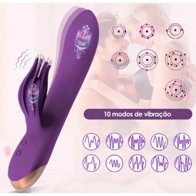 Vibrador com Estimulador Rabbit - Recarga USB - 10 modos de vibração - EMBALAGEM PLÁSTICA